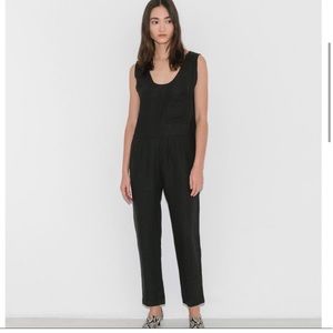 Ozma of California black linen scoop neck coverall jumpsuit XS